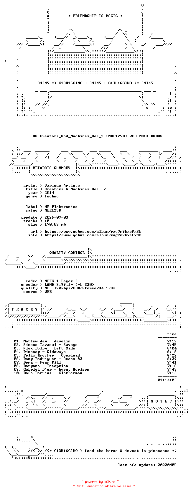 NFO for the release VA-Creators_And_Machines_Vol_2-(MBE125D)-WEB-2014-BABAS by BABAS