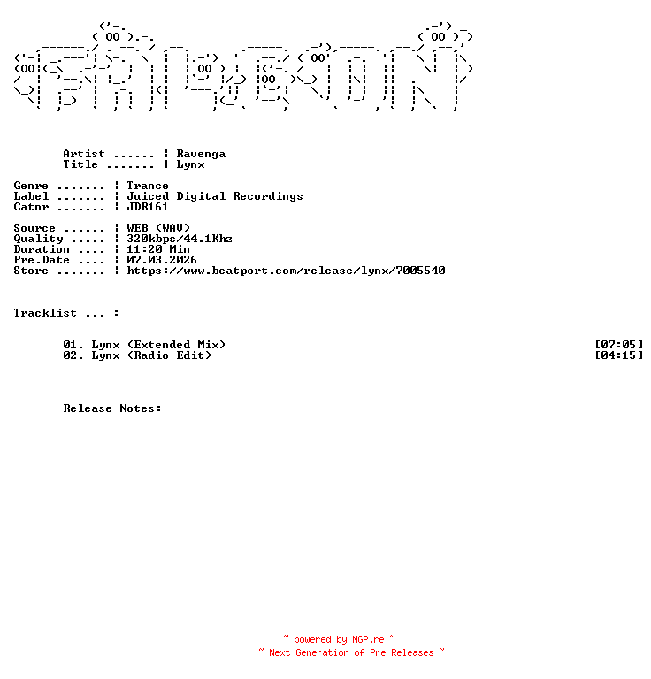 NFO for the release Ravenga-Lynx-(JDR161)-WEB-2026-FALCON by FALCON