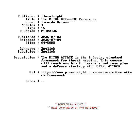 NFO for the release Pluralsight.The.MITRE.ATTandCK.Framework.2026.BOOKWARE-GETH by GETH