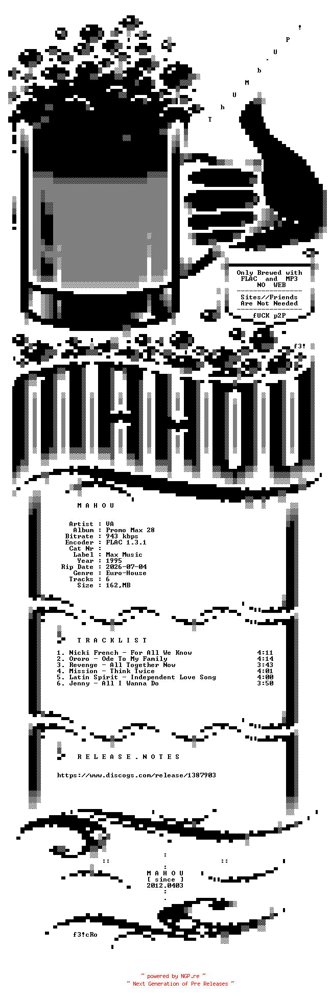 NFO for the release VA-Promo_Max_28-PROMO-CDM-FLAC-1995-MAHOU by MAHOU