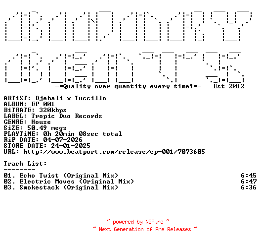 NFO for the release Djebali_x_Tuccillo-EP_001-(TDR01)-WEB-2025-BB by BB