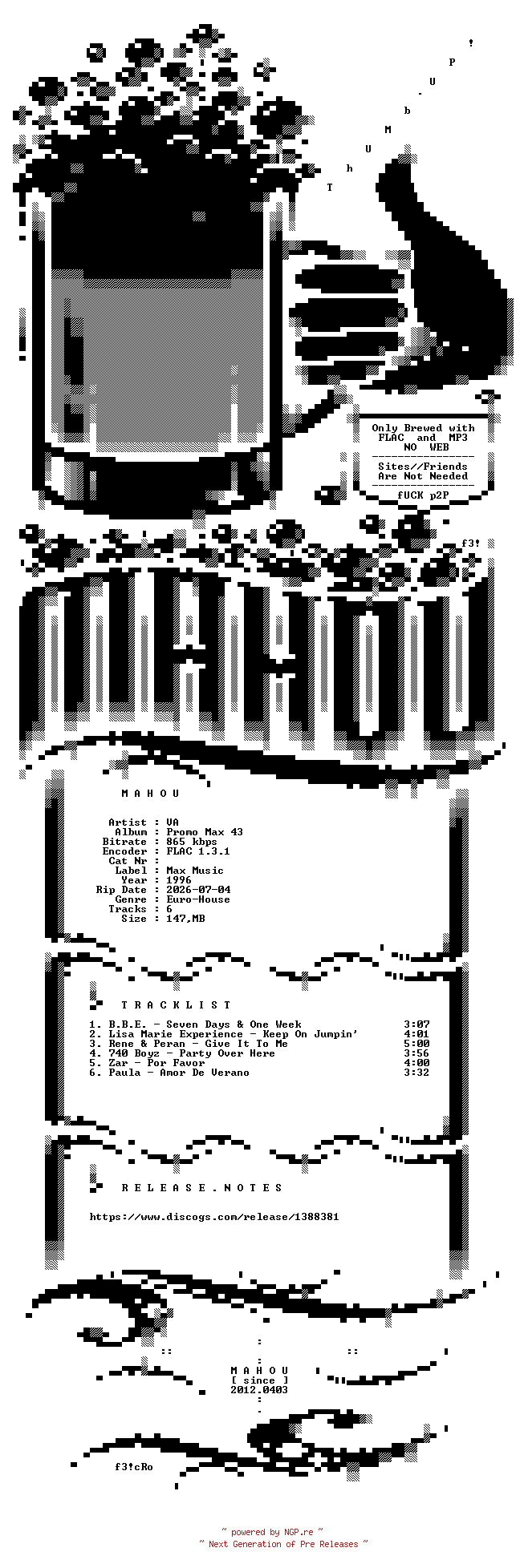 NFO for the release VA-Promo_Max_43-PROMO-CDM-FLAC-1996-MAHOU by MAHOU