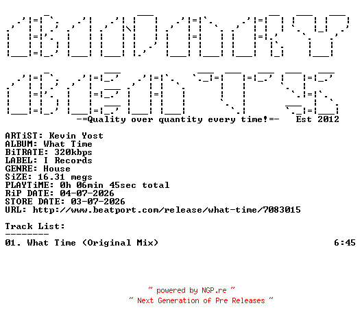 NFO for the release Kevin_Yost-What_Time-(IRECEPIREC1365D1TRSPDBP)-SINGLE-WEB-2026-BB by BB