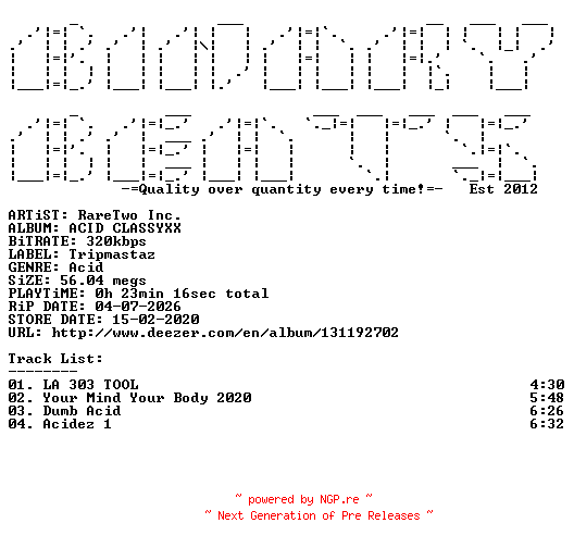 NFO for the release RareTwo_Inc.-ACID_CLASSYXX-WEB-2020-BB by BB