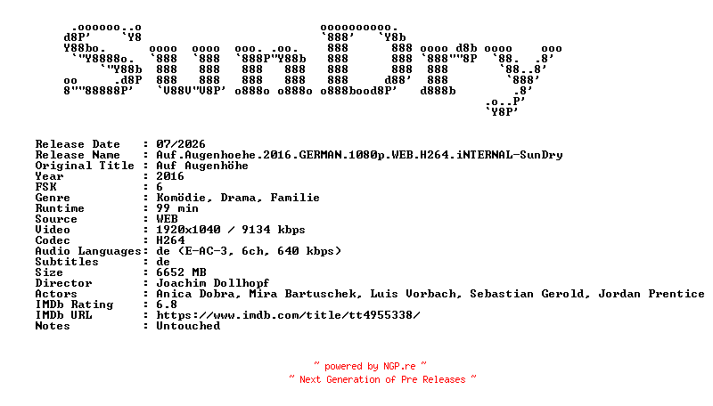 NFO for the release Auf.Augenhoehe.2016.GERMAN.1080p.WEB.H264.iNTERNAL-SunDry by SunDry