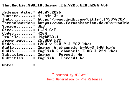 NFO for the release The.Rookie.S08E18.German.DL.720p.WEB.h264-WvF by WvF