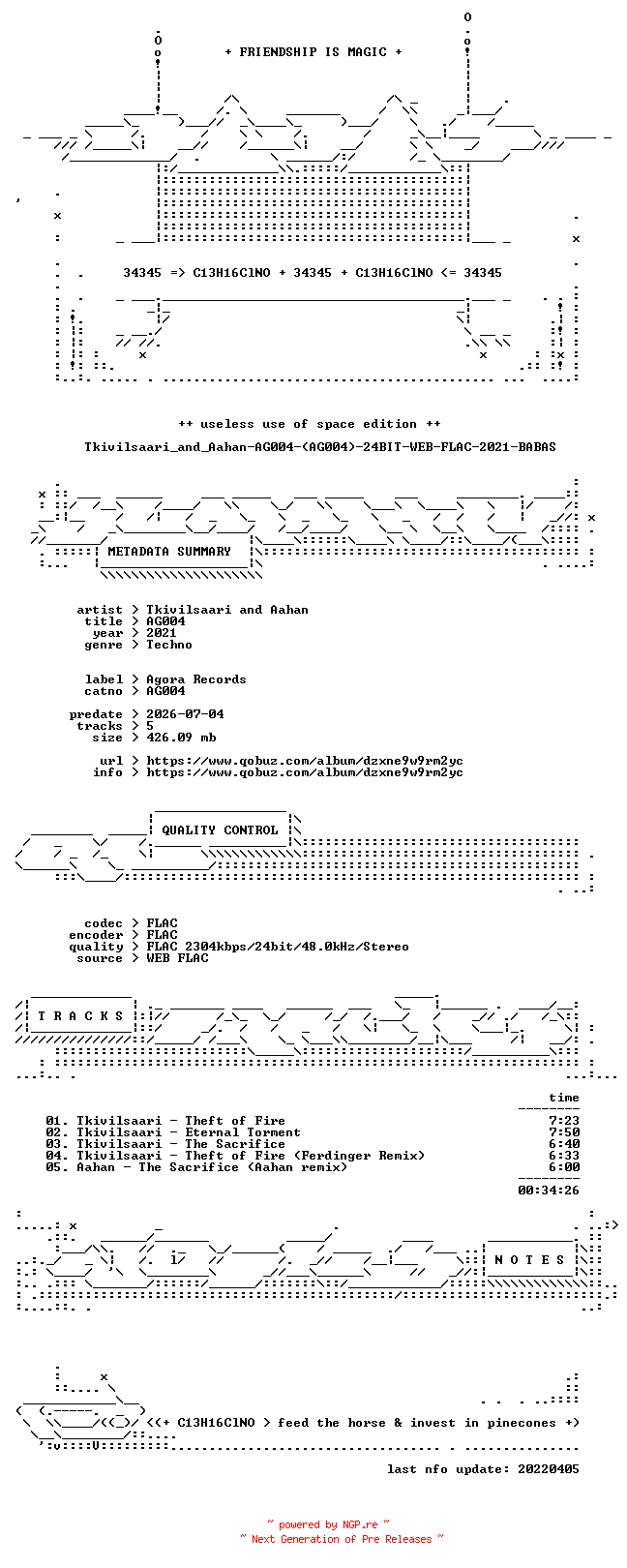 NFO for the release Tkivilsaari_and_Aahan-AG004-(AG004)-24BIT-WEB-FLAC-2021-BABAS by BABAS