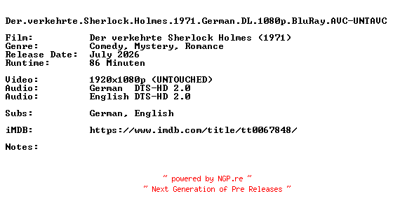 NFO for the release Der.verkehrte.Sherlock.Holmes.1971.German.DL.1080p.BluRay.AVC-UNTAVC by UNTAVC