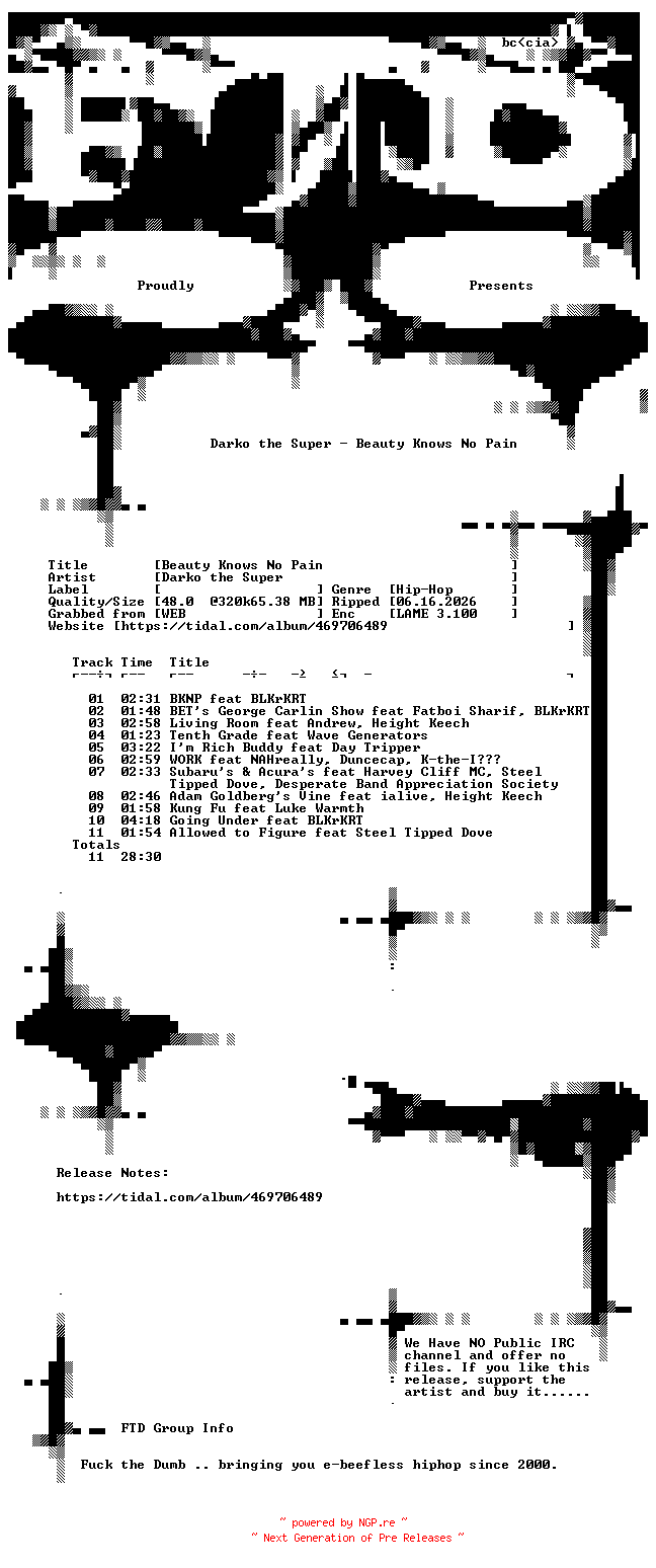 NFO for the release Darko_the_Super-Beauty_Knows_No_Pain-WEB-2025-FTD by FTD