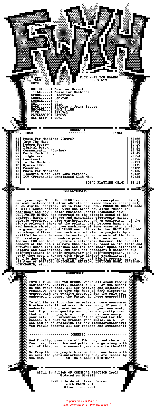 NFO for the release Maschine_Brennt-Music_For_Machines-Limited_Edition-CD-2026-FWYH by FWYH