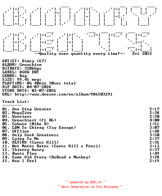 NFO for the release Dimzy_(67)-Grouchism-WEB-2026-BB by BB