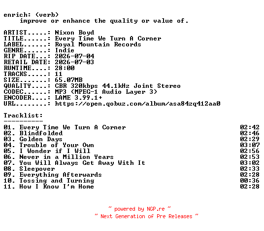 NFO for the release Nixon_Boyd-Every_Time_We_Turn_A_Corner-WEB-2026-ENRiCH by ENRiCH