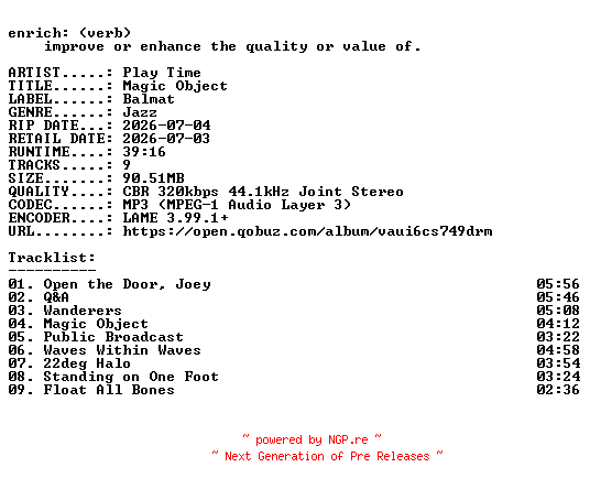 NFO for the release Play_Time-Magic_Object-WEB-2026-ENRiCH by ENRiCH