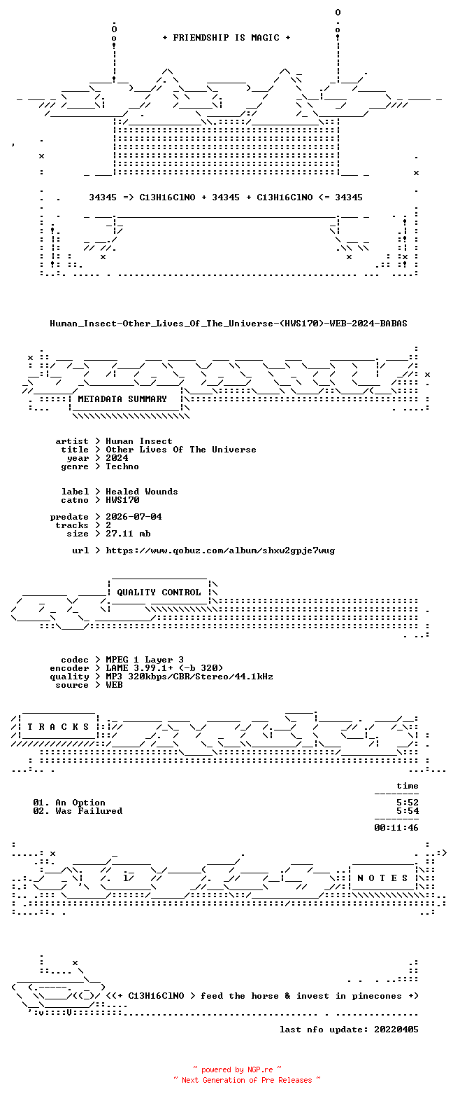 NFO for the release Human_Insect-Other_Lives_Of_The_Universe-(HWS170)-WEB-2024-BABAS by BABAS
