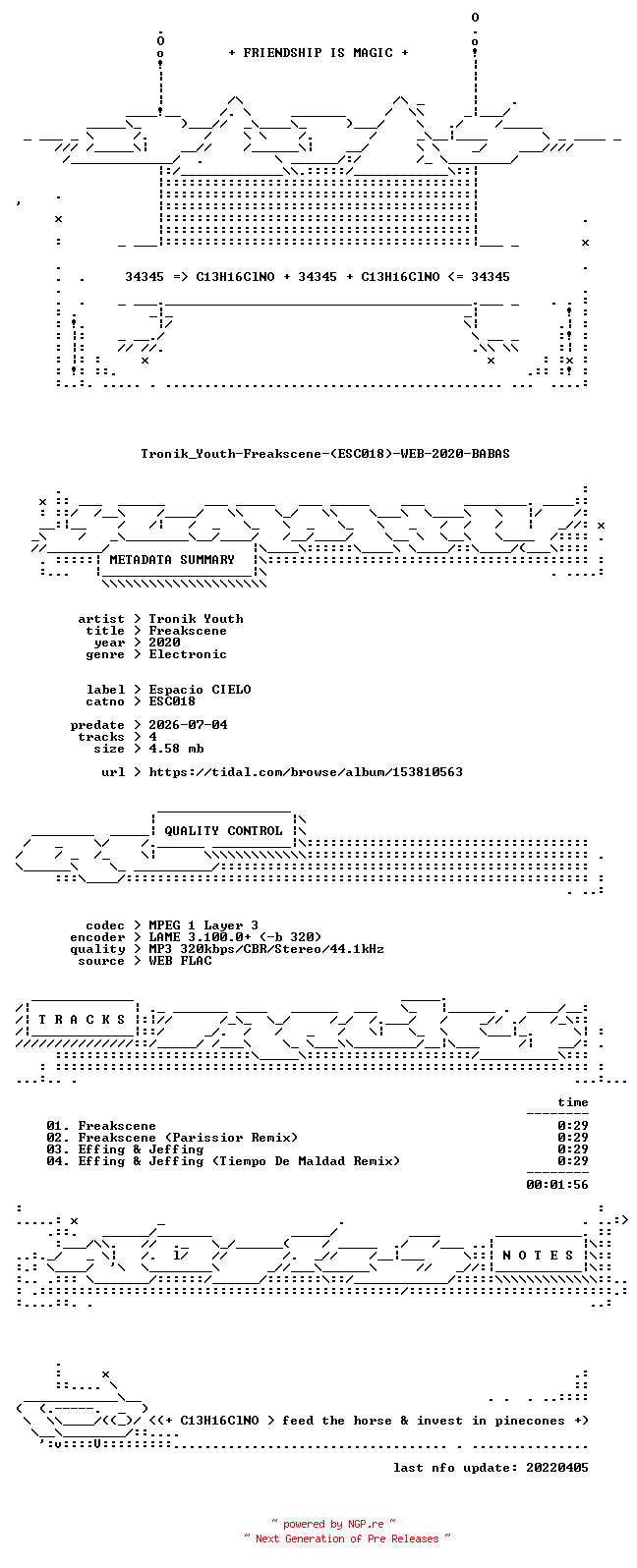 NFO for the release Tronik_Youth-Freakscene-(ESC018)-WEB-2020-BABAS by BABAS