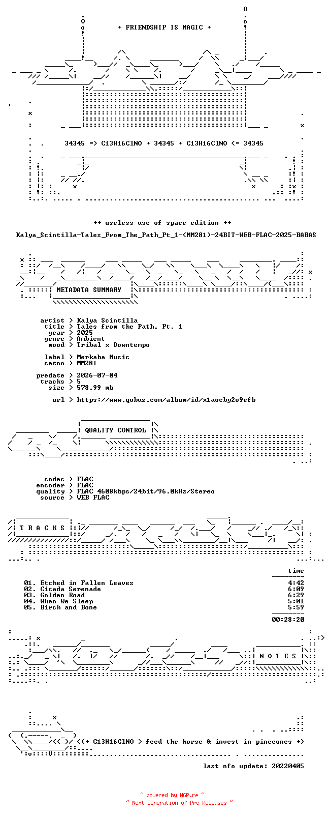 NFO for the release Kalya_Scintilla-Tales_From_The_Path_Pt_1-(MM281)-24BIT-WEB-FLAC-2025-BABAS by BABAS