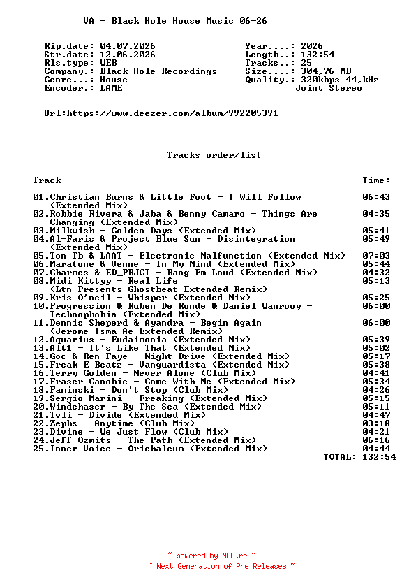 NFO for the release VA_-_Black_Hole_House_Music_06-26-(BHDC766)-WEB-2026-FMC by FMC