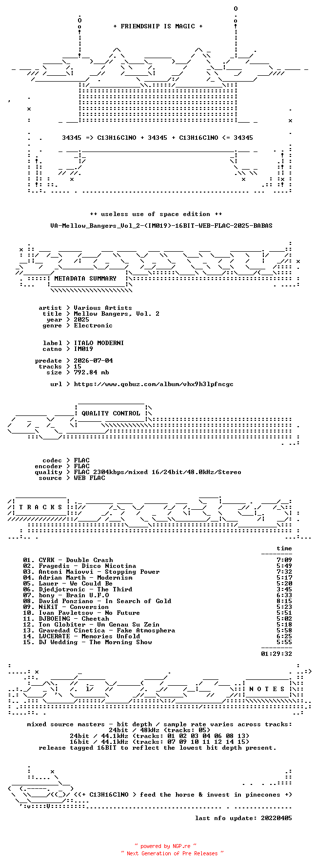 NFO for the release VA-Mellow_Bangers_Vol_2-(IM019)-16BIT-WEB-FLAC-2025-BABAS by BABAS