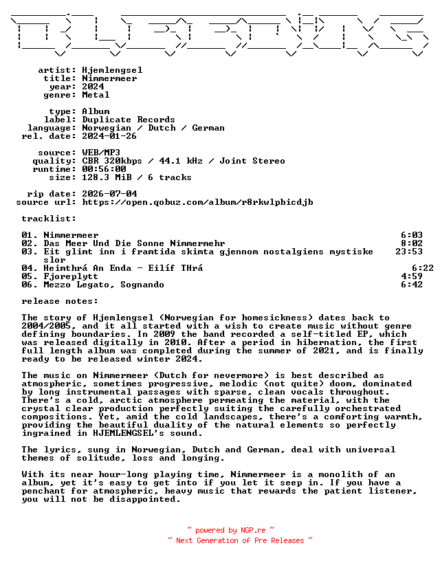 NFO for the release Hjemlengsel-Nimmermeer-WEB-2024-BLEEDiNG by BLEEDiNG
