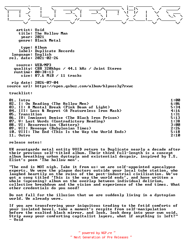 NFO for the release Void-The_Hollow_Man-WEB-2021-BLEEDiNG by BLEEDiNG