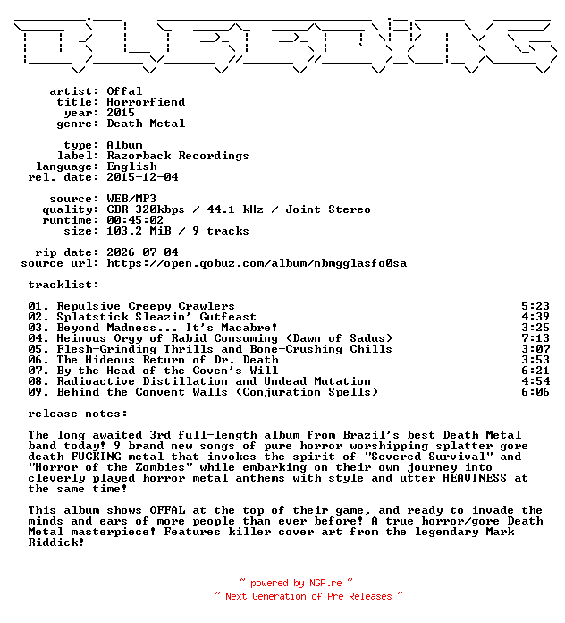 NFO for the release Offal-Horrorfiend-WEB-2015-BLEEDiNG by BLEEDiNG