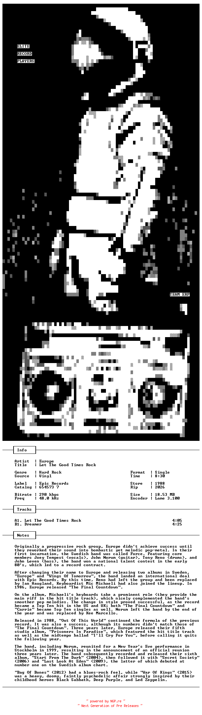 NFO for the release Europe-Let_The_Good_Times_Rock-VLS-1988-ERP_INT by ERP_INT