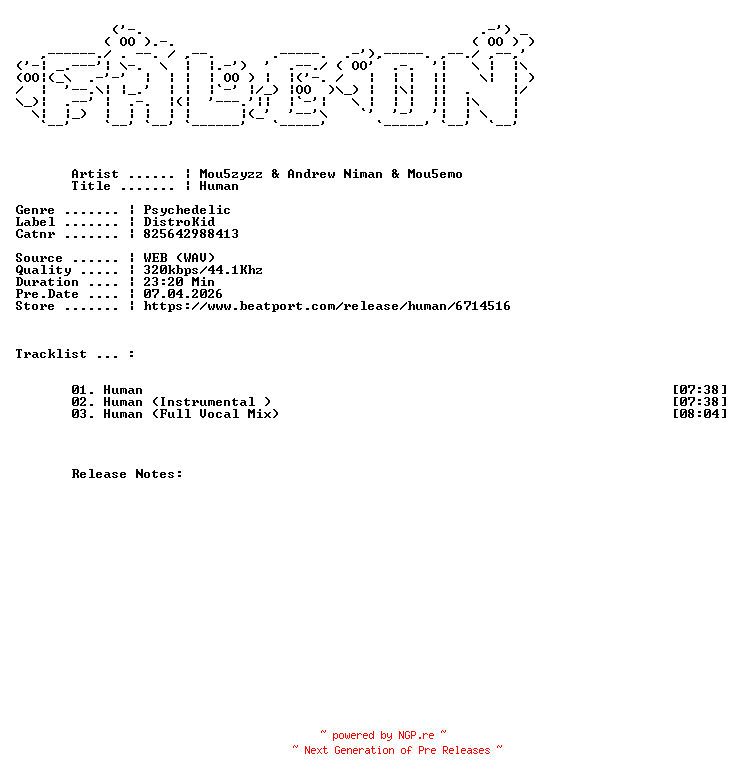 NFO for the release Mou5zyzz_And_Andrew_Niman_And_Mou5emo-Human-(825642988413)-WEB-2026-FALCON by FALCON