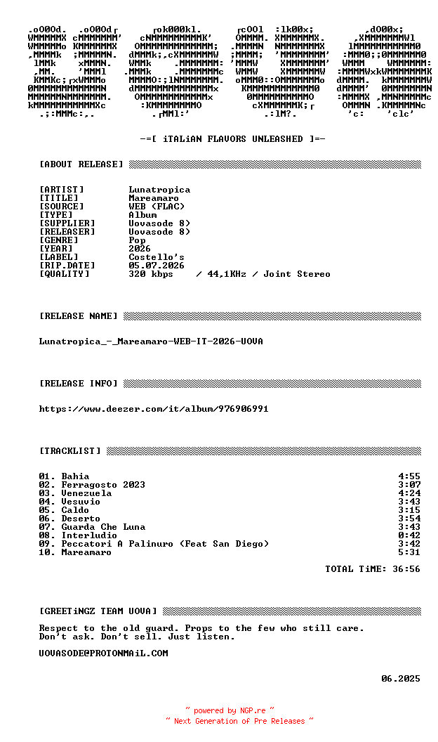 NFO for the release Lunatropica_-_Mareamaro-WEB-IT-2026-UOVA by UOVA