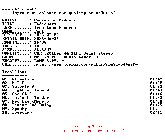 NFO for the release Consensus_Madness-Endeavors-WEB-2026-ENRiCH by ENRiCH