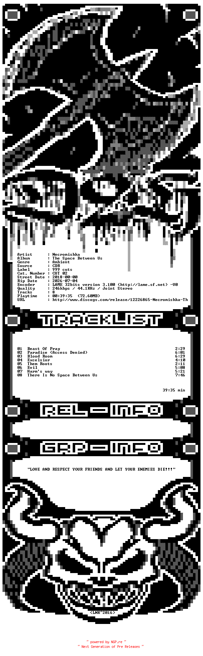NFO for the release Necromishka-The_Space_Between_Us-CDR-2018-D2H by D2H