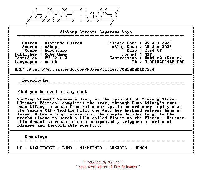 NFO for the release YinYang_Street_Separate_Ways_NSW-BREWS by BREWS