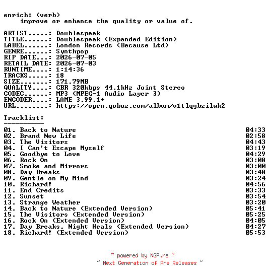 NFO for the release Doublespeak-Doublespeak_(Expanded_Edition)-WEB-2026-ENRiCH by ENRiCH