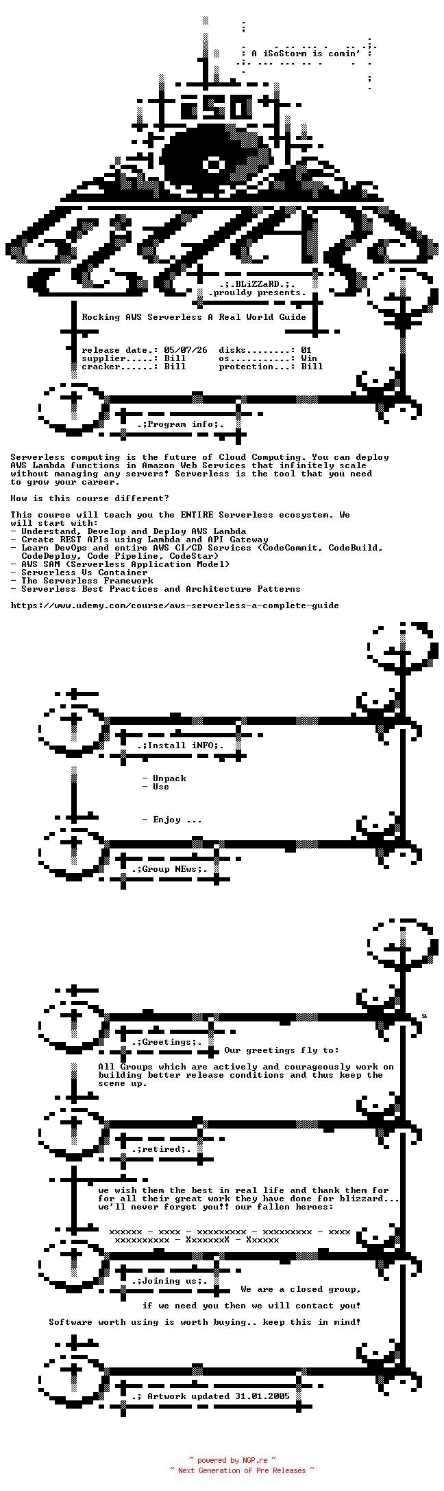 NFO for the release Udemy.Rocking.AWS.Serverless.A.Real.World.Guide.BOOKWARE-BLZiSO by BLZiSO