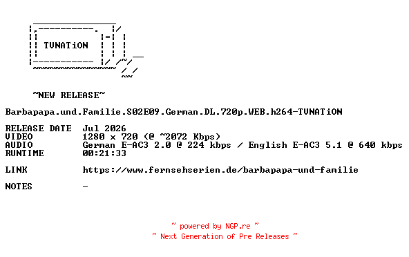 NFO for the release Barbapapa.und.Familie.S02E09.German.DL.720p.WEB.h264-TVNATiON by TVNATiON