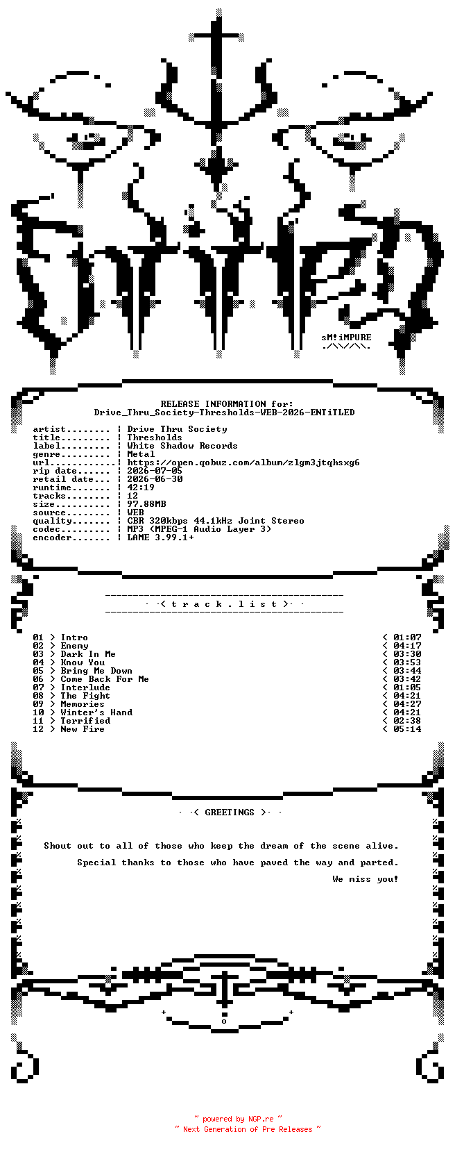 NFO for the release Drive_Thru_Society-Thresholds-WEB-2026-ENTiTLED by ENTiTLED