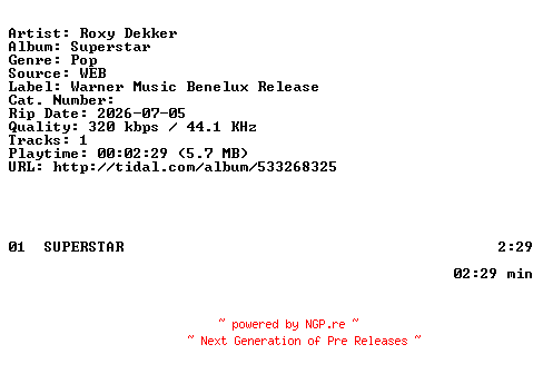 NFO for the release Roxy_Dekker-Superstar-SINGLE-WEB-NL-2026-BAQ by BAQ