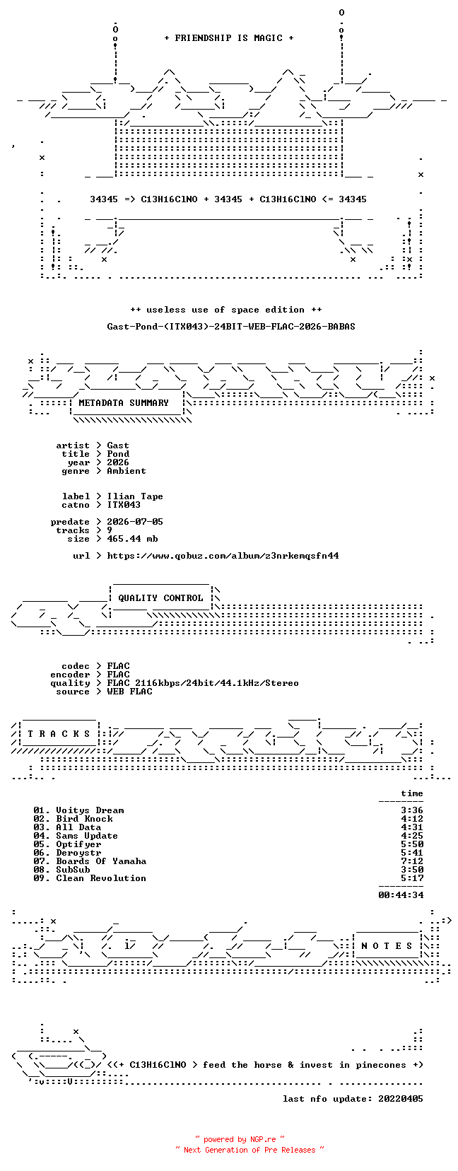 NFO for the release Gast-Pond-(ITX043)-24BIT-WEB-FLAC-2026-BABAS by BABAS