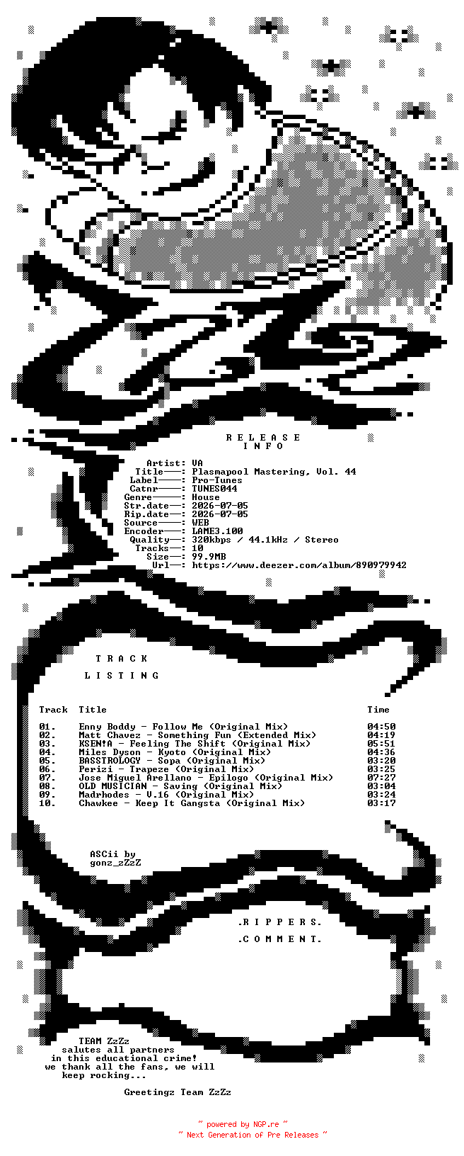 NFO for the release VA_-_Plasmapool_Mastering_Vol_44-(TUNES044)-WEB-2026-ZzZz by ZzZz