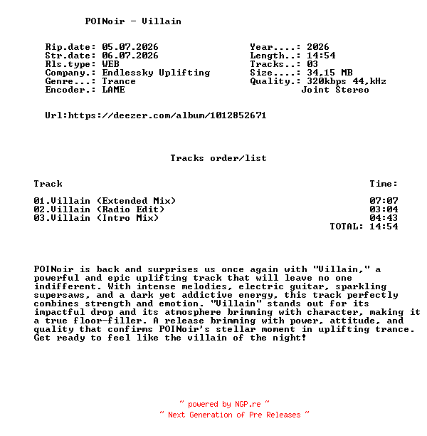 NFO for the release POINoir_-_Villain-(END183)-WEB-2026-FMC by FMC