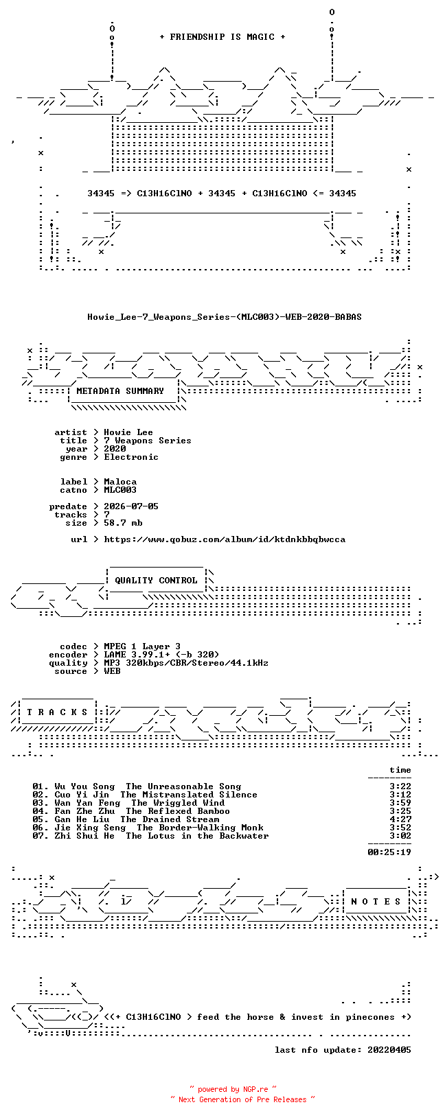 NFO for the release Howie_Lee-7_Weapons_Series-(MLC003)-WEB-2020-BABAS by BABAS