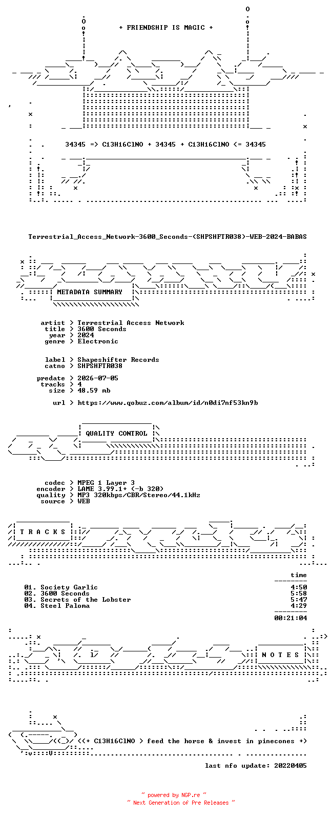 NFO for the release Terrestrial_Access_Network-3600_Seconds-(SHPSHFTR038)-WEB-2024-BABAS by BABAS