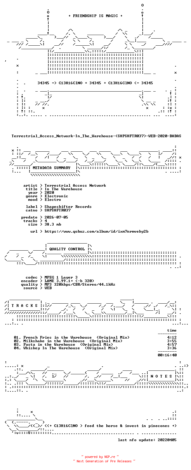 NFO for the release Terrestrial_Access_Network-In_The_Warehouse-(SHPSHFTR037)-WEB-2020-BABAS by BABAS