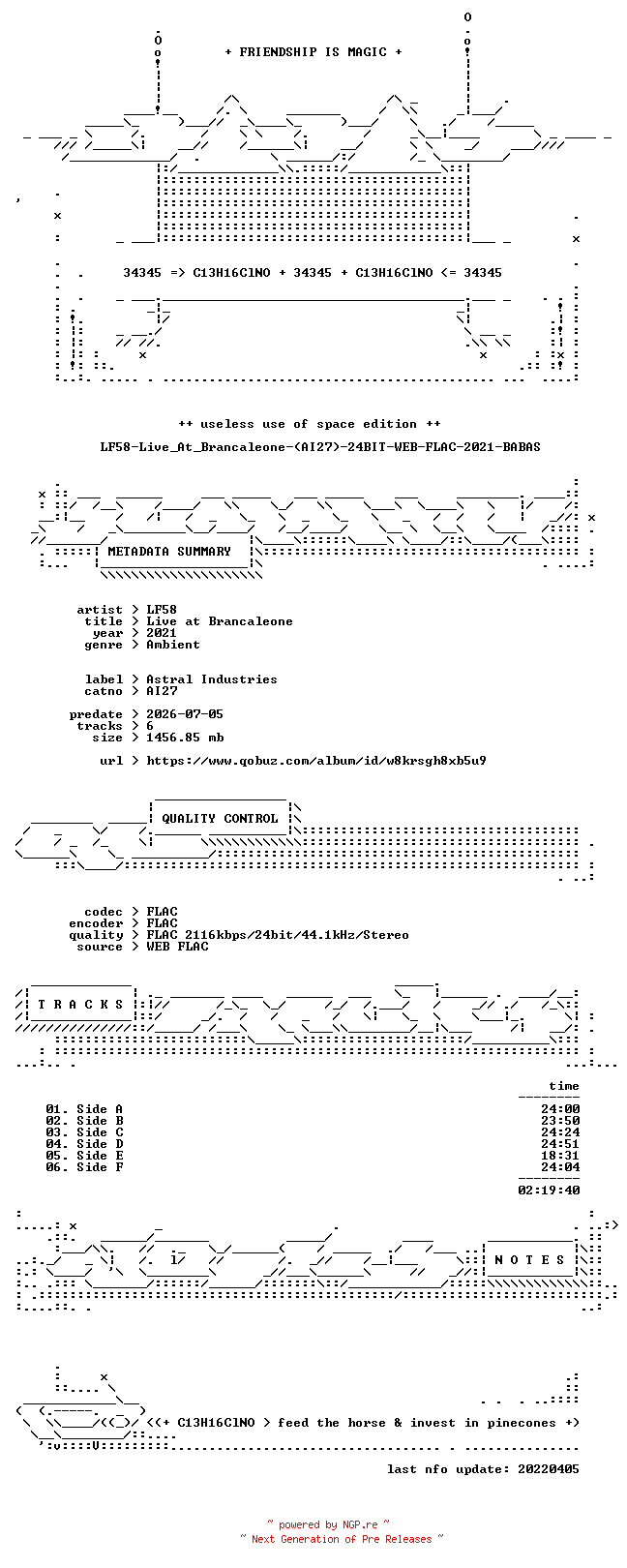 NFO for the release LF58-Live_At_Brancaleone-(AI27)-24BIT-WEB-FLAC-2021-BABAS by BABAS