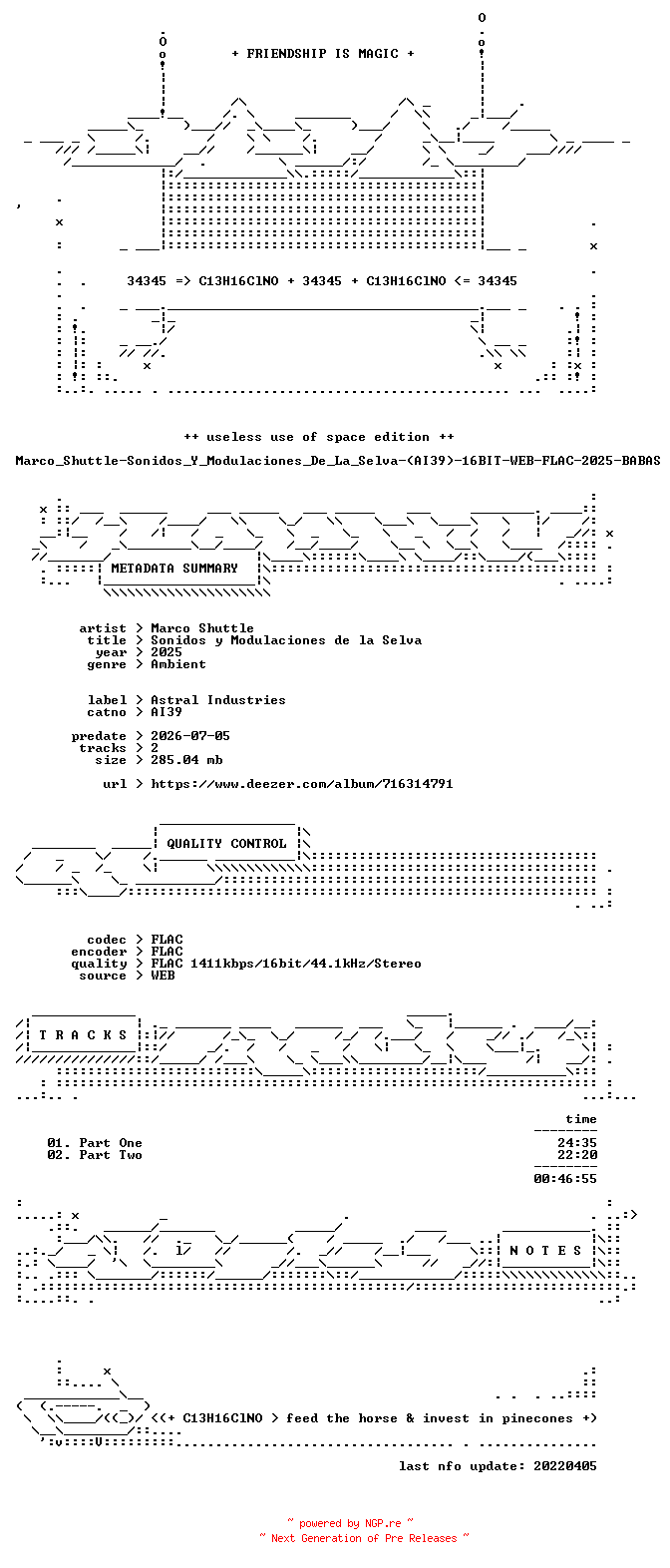 NFO for the release Marco_Shuttle-Sonidos_Y_Modulaciones_De_La_Selva-(AI39)-16BIT-WEB-FLAC-2025-BABAS by BABAS