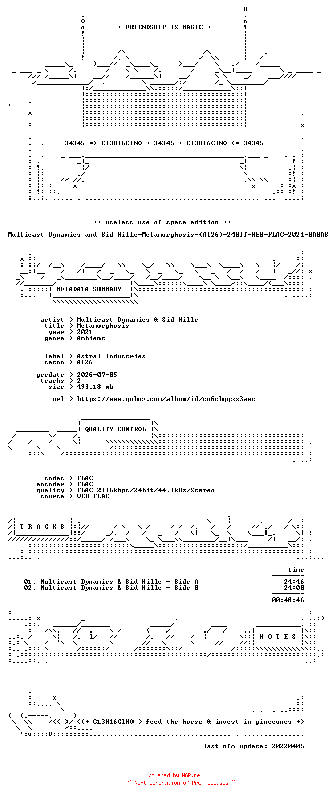 NFO for the release Multicast_Dynamics_and_Sid_Hille-Metamorphosis-(AI26)-24BIT-WEB-FLAC-2021-BABAS by BABAS