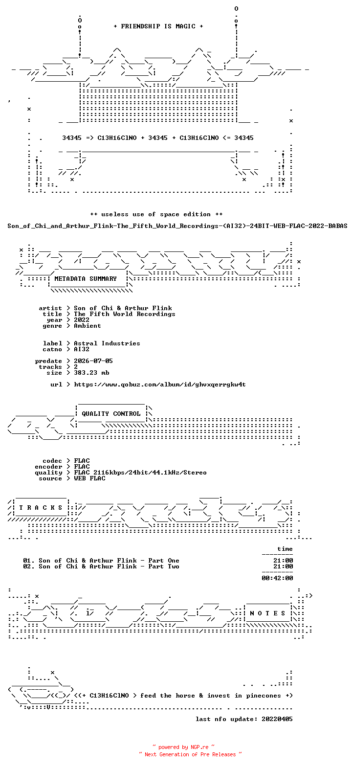 NFO for the release Son_of_Chi_and_Arthur_Flink-The_Fifth_World_Recordings-(AI32)-24BIT-WEB-FLAC-2022-BABAS by BABAS