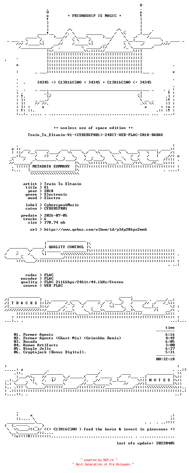 NFO for the release Train_To_Eltanin-V1-(CYBERSPK01)-24BIT-WEB-FLAC-2018-BABAS by BABAS