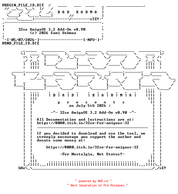 NFO for the release 32se_NEXT_v8.90_AMIGA-bADkARMA by bADkARMA