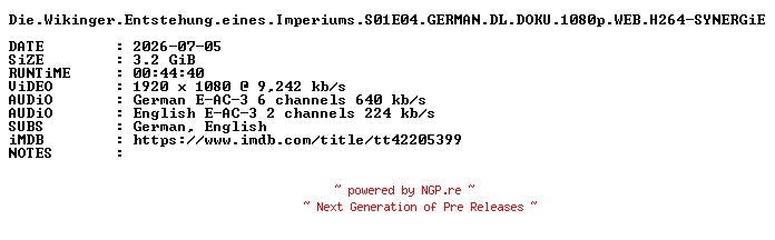 NFO for the release Die.Wikinger.Entstehung.eines.Imperiums.S01E04.GERMAN.DL.DOKU.1080p.WEB.H264-SYNERGiE by SYNERGiE