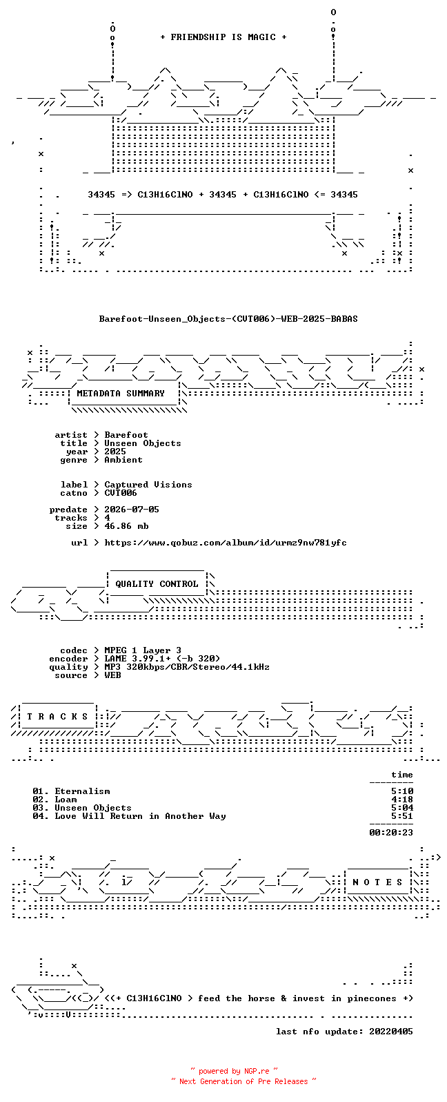 NFO for the release Barefoot-Unseen_Objects-(CVT006)-WEB-2025-BABAS by BABAS